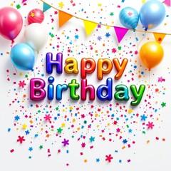 Happy birthday text vector template design. Birthday greeting in circle space for typography with cake and balloons party decoration