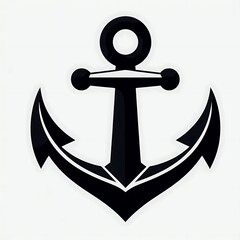 A black and white illustration of a nautical anchor with sharp, defined lines and a simple design.