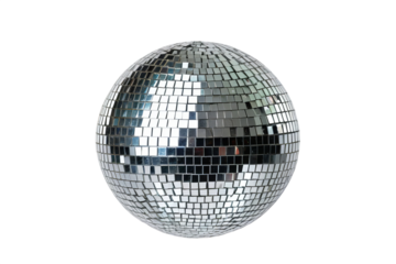 Silver disco ball isolated, transparent background