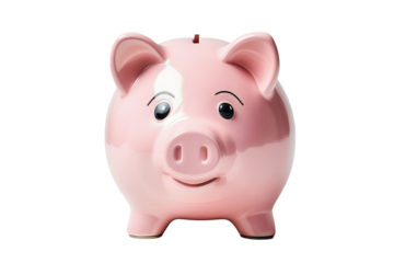 Pink piggy bank isolated, transparent background