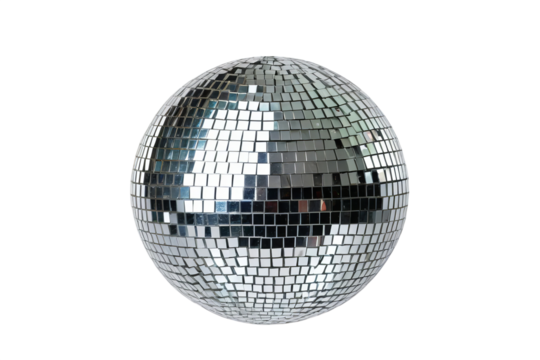 Silver disco ball isolated, transparent background