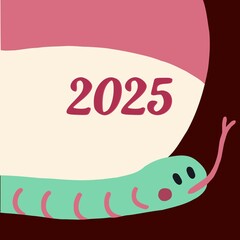 New Year 2025, year of the snake,  Happy New Year 2025 illustration..