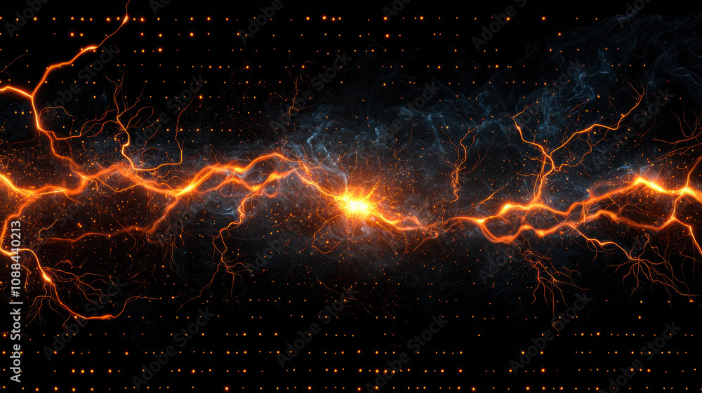 Poster dynamic lightning sparks create colorful and luminous energy in motion