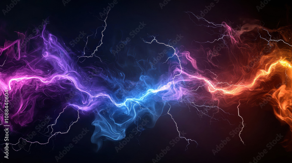 Poster vivid multicolored lightning bolts create electrifying atmosphere