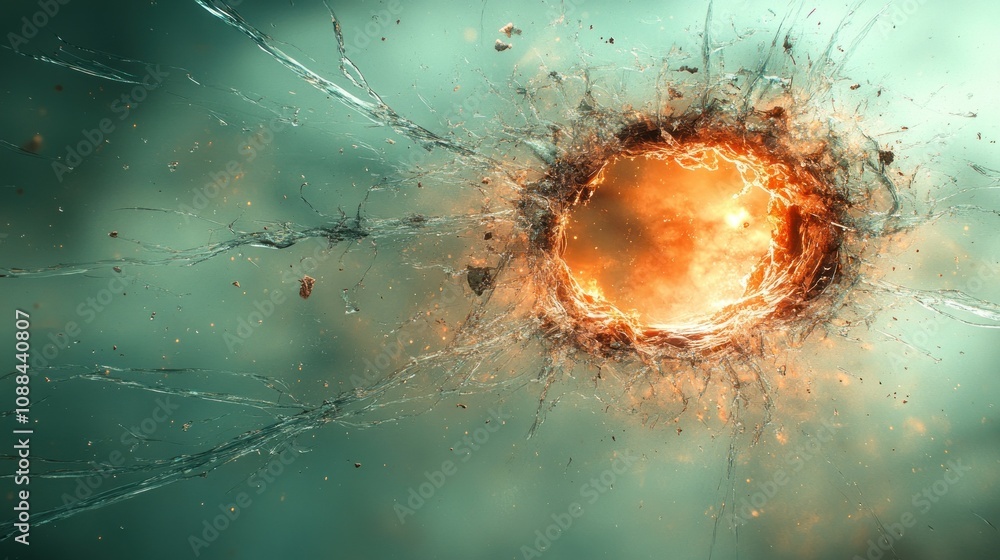 Poster abstract explosion with glowing core and dynamic energy waves.