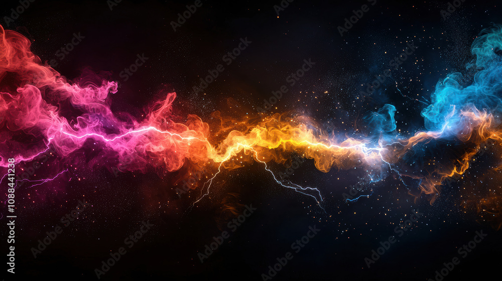 Poster vibrant multicolored lightning like sparks create dynamic visual effect