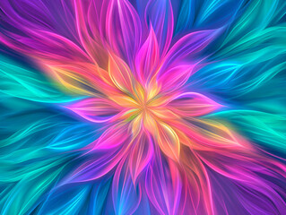 Obraz premium Vibrant abstract floral design with neon colors and dynamic swirls conveying chaos and transformation