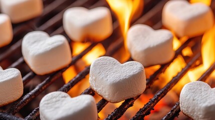 Heart Shaped Marshmallows Roasting on a Grill