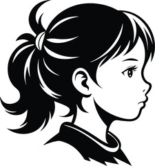 Girl Head Side View Vector Silhouette black on white background