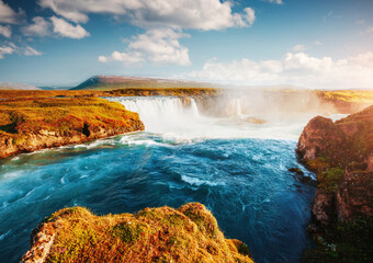 Gorgeous view of the Godafoss waterfall on Skjalfandafljot river. Location place Northern Iceland, Europe.