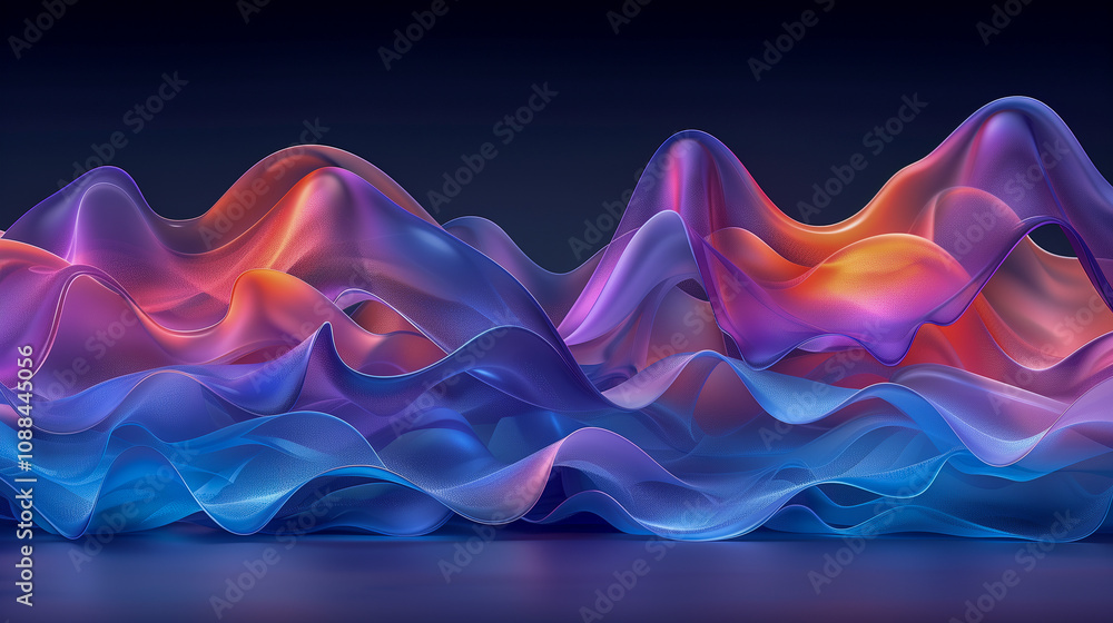 Poster colorful abstract waves in gradient light on dark background..