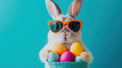 An easter bunny rabbit wearing sunnies, shades, sunglasses picture