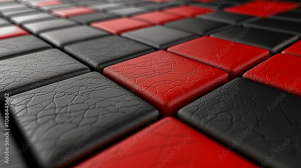 Poster textured red and black tiled surface with cracked pattern..
