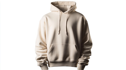 Obraz premium Cream colored hoodie mockup with pouch pocket, ideal for casual wear and street fashion enthusiasts