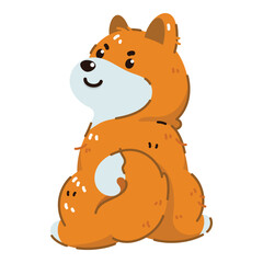 A cute cartoon Shiba Inu dog sits and looks back. Vector illustration featuring a flat design. Isolated and easy to use, perfect for kids' designs, creative projects