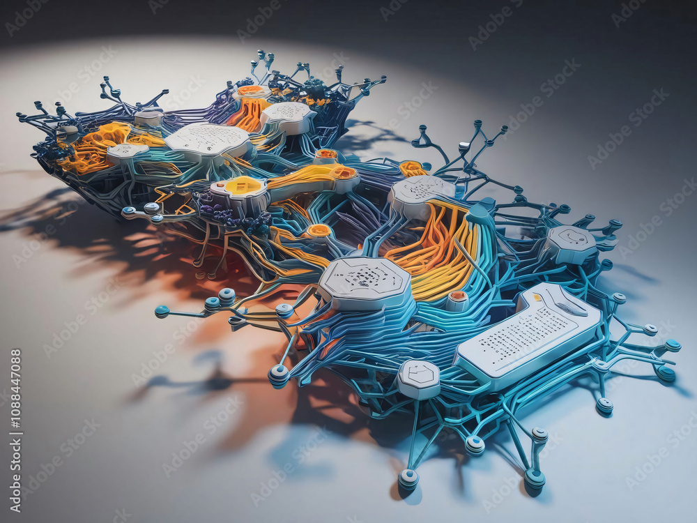 Poster a vibrant abstract design showcases a complex digital network. colorful connections weave together a
