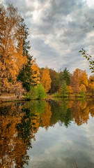 Beautiful autumn day with a lake in the background