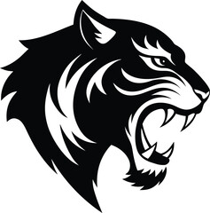 Tiger Head Logo Side View Angry Style Vector Silhouette black on white background