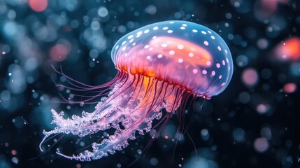 Obraz premium Close-up of a Pink and White Spotted Jellyfish