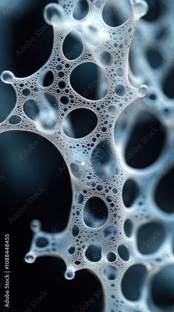 Poster abstract close-up of bubble-like structures in a dark background.