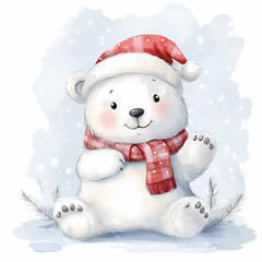 Cute Polar Bear with Santa Hat, Winter Design for Kids' Rooms and Festive Decor, generated ai