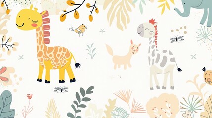 Cute Children's Cartoon Background - A Whimsical World of Fun and Imagination for Kids. The Colorful and Playful Elements, with Charming Characters and Cheerful Scenes