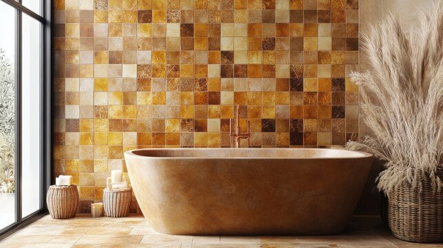Warm amber and ochre-toned mosaic with copper accents, picture
