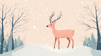 Winter DEER illustration in cute pastel colors picture