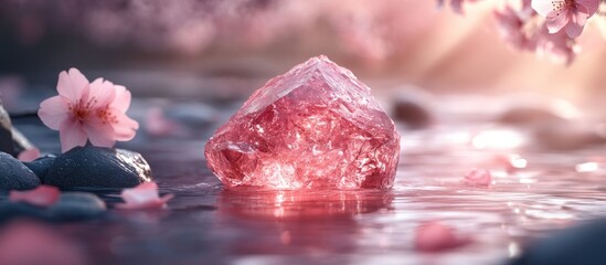 Crystal Reflection in a Pink Flower Stream