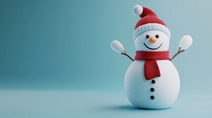happy jolly snowman on blue background, AI Generated