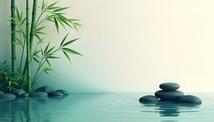 Obraz premium Zen, wallpaper, design, nature, flowing, water, patterns, stones, bamboo, leaves, gradients, textures, organic, calm, tranquil, peaceful, minimalist, harmony, soft, natural, connection, serene,