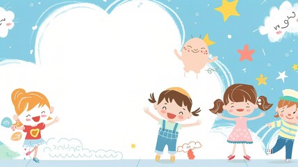 Cute Children's Cartoon Background - A Whimsical World of Fun and Imagination for Kids. The Colorful and Playful Elements, with Charming Characters and Cheerful Scenes
