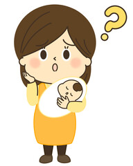 はてなと疑問を持つ産後のママのイラスト