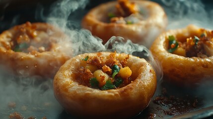 Close-up of Spicy Potato Puri Preparation Process