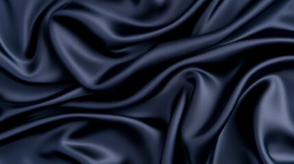 Fototapeta premium Elegant dark blue satin fabric draped beautifully, showcasing smooth folds and soft texture, perfect for backgrounds and luxurious designs.