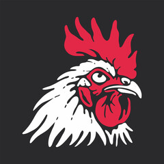 Graphic Rooster Head Design in Red, White, and Black