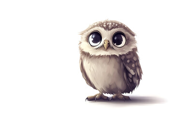 Naklejka premium A cute, cartoon-style owl with large eyes, standing against a plain background.