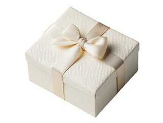 Obraz premium White leather gift box with ribbon bow isolated on a transparent background. Highly detailed. Cutout. PNG.
