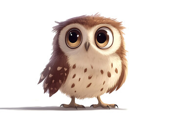 Obraz premium A cute, cartoon-style owl with large eyes and fluffy feathers, designed for a playful aesthetic.