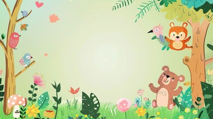 Cute Children's Cartoon Background - A Whimsical World of Fun and Imagination for Kids. The Colorful and Playful Elements, with Charming Characters and Cheerful Scenes