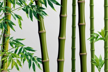 Naklejka premium Vivid 3D Visualization of Bamboo Stalks and Leaves on Transparent Backgrounds
