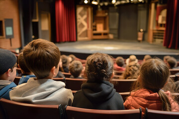 A field trip to a local theater, where students watch a play and participate in a backstage tour