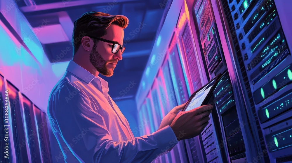 Poster it engineer configures and monitors servers. data management. a specialist ensures cybersecurity in 
