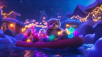 Heartwarming Otters Celebrate with Colorful Decorations