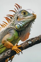 Fototapeta premium Colorful iguana perched on a branch.
