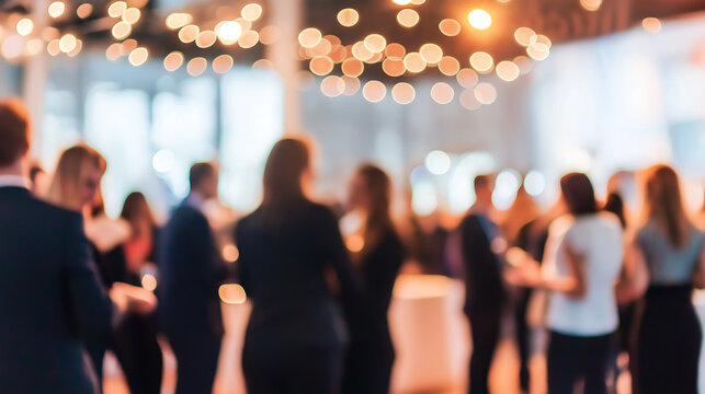 Networking Night Glow: Blurred background of a lively networking night event. 