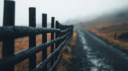 Obraz premium Foggy landscape journey rural road nature photography misty environment close-up view