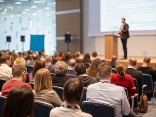 Obraz premium Business Symposium - Speaker & Audience - Rear View Focus