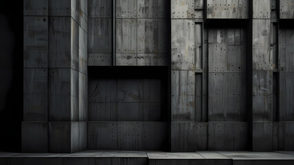 abstract background in a brutalism theme, incorporating jagged edges, layered rectangles, and distressed textures