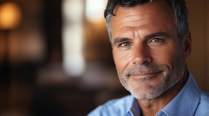 Fototapeta premium Portrait of a handsome mature man captured in an office setting, exuding professionalism and confidence. This handsome mature man portrait offers ample copy space for various uses.